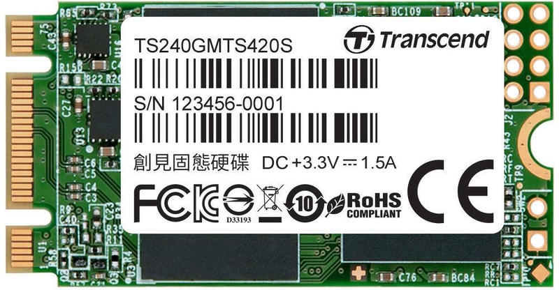 Накопитель SSD M.2 240GB Transcend MTS420 (TS240GMTS420S) Retail (550/500МБ/сек, SATA600, 3D TLC, TBW 300, M.2 2242)