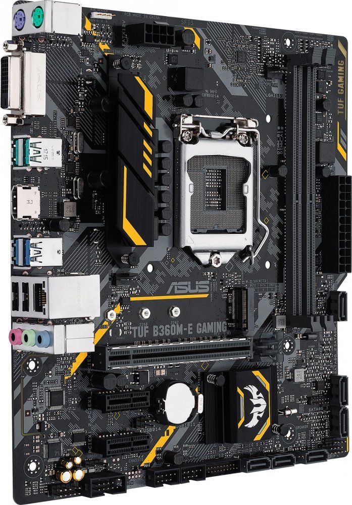 Материнская плата ASUS TUF B360M-E GAMING Retail (Intel, B360, S - 1151-2, mATX, Dual channel DDR4-2666, 2 slots, (до 32 GB), SATA: 6, SATA600, M2: 1,