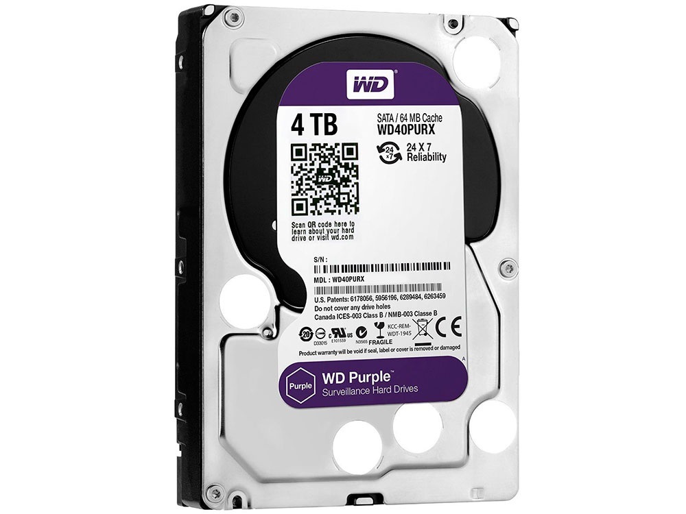 Жесткий диск 3.5" 4TB WD Purple (WD40PURZ) (5400об/м, 64MB, SATA600, для систем видеонаблюдения до 64 камер в режиме 24x7, AF 4Kn) OEM