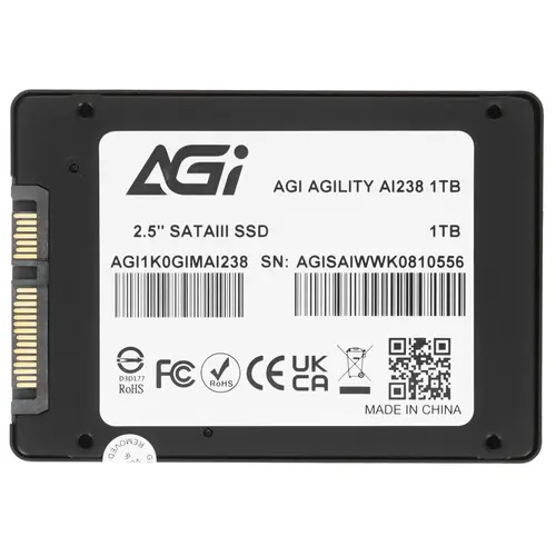 Накопитель SSD 2,5" SATA 1TB AGI AI238 (AGI1K0GIMAI238) Retail (558/504 МБ/с, SATA600, 3D NAND (QLC), TBW 160)