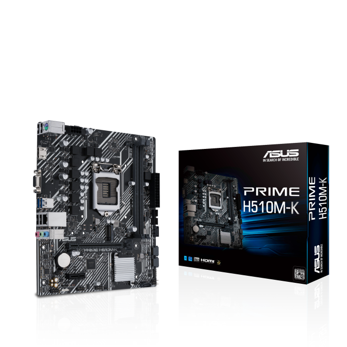 Материнская плата ASUS PRIME H510M-K Retail (Intel, H510, S - 1200, mATX, Dual channel DDR4-3200*, 2 slots, (до 64 GB), SATA: 4, SATA600, M.2 SSD: 1, 