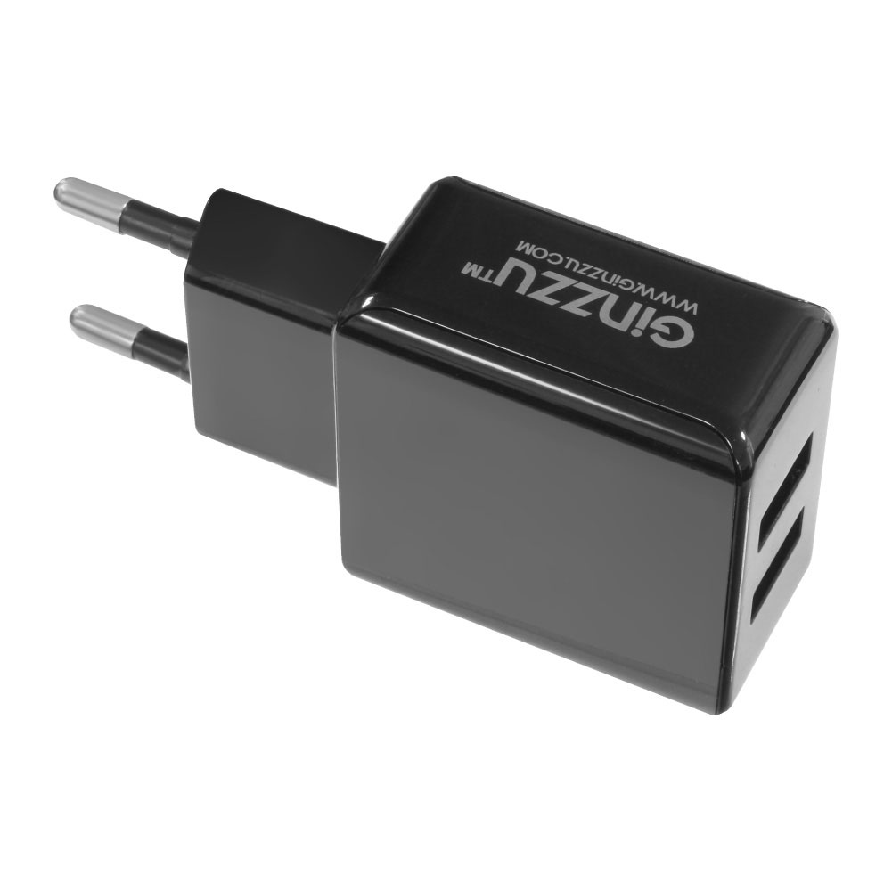 Зарядное устройство сетевое Ginzzu GA-3314UB (черный, 3,1A, 5V, черный, 2xUSB, для зарядки мобильных устройств + дата кабель Type C 1.0м, в нейлоновой