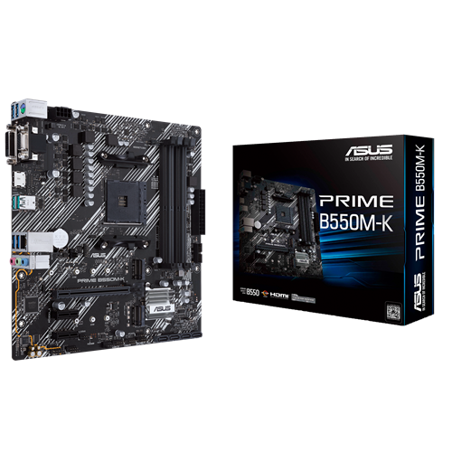 Материнская плата ASUS PRIME B550M-K Retail (AMD, B550, S - AM4, mATX, Dual channel DDR4-4600*, 4 slots, (до 128 GB), SATA: 4, SATA600, 4 - RAID 0/1/1