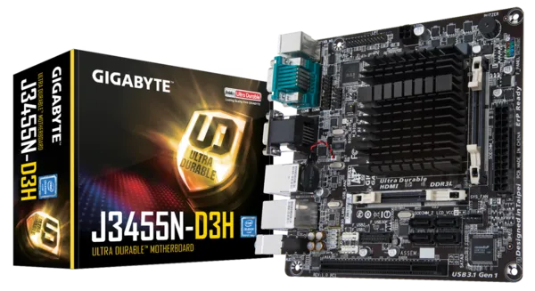 Материнская плата Gigabyte GA-J3455N-D3H (rev.1.0) Retail (Intel, чипсет встроен в процессор, S - ---, mITX, Dual channel SO-DIMM DDR3L-1866, 2 slots,