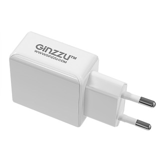 Зарядное устройство сетевое Ginzzu GA-3313UW (белый, 3,1A, 5V, белый, 2xUSB, для зарядки мобильных устройств + дата кабель 8pin APPLE Lightning 1.0м, 