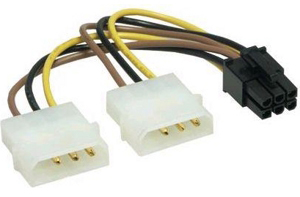 Переходник питания Bion BXP-CC-PSU-6 (PCI-Express, для дополнительного питания видеокарт, 2 x Molex -> 1 x 6-pin PCI-E, 15 см) [ BXP-CC-PSU-6 ]
