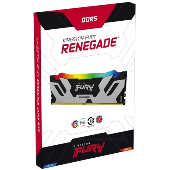 Память DIMM DDR5 16 GB (PC5-51200, 6400 MHz) Kingston FURY Renegade Silver (1 шт x 16 ГБ, CL 32-39-39, 1.4 В, Single rank x8, высота 39.2 мм, черно-се