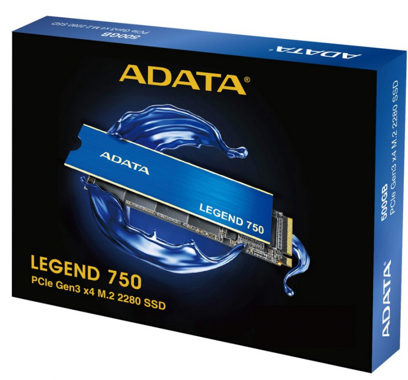 Накопитель SSD M.2 500GB ADATA Legend 750 (ALEG-750-500GCS) Retail (3350/2450МБ/сек, NVMe PCI-Ex4 3.0, 3D TLC, TBW 300, M.2 2280)