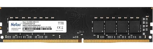 Память DIMM DDR4 4GB (PC4-21300, 2666MHz) NETAC (1шт x 4ГБ, CL 19-19-19-43, 1.2 В, Single rank x8, высота 31,25 мм, без радиаторов, XMP 2.0) [ NTB