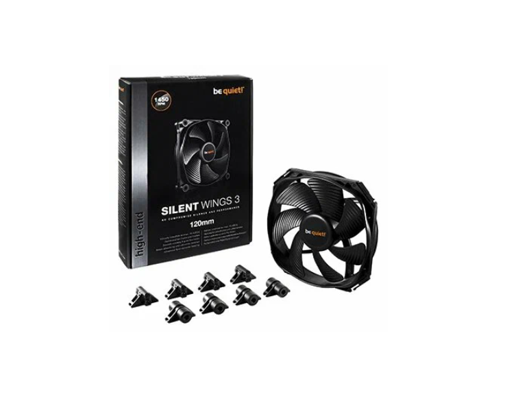 Вентилятор для корпуса be quiet! Silent Wings 3 120mm (1450 rpm, Min: 16.4 dBA, Max: 16.4 dBA, 1 вентилятор, 120x120x25 мм, 50.5 CFM, 3-pin, Fluid Dynamic Bearing, без подсветки, черный, Retail) [ BL064 ]