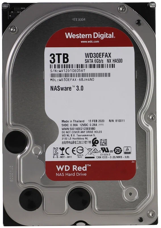 Жесткий диск SerialATA 3.5" 3000 GB WD Red (WD30EFAX) (5400 об/м, 256 MB, SATA600, для использования в NAS (до 8 дисков), Advanced Format 4Kn)