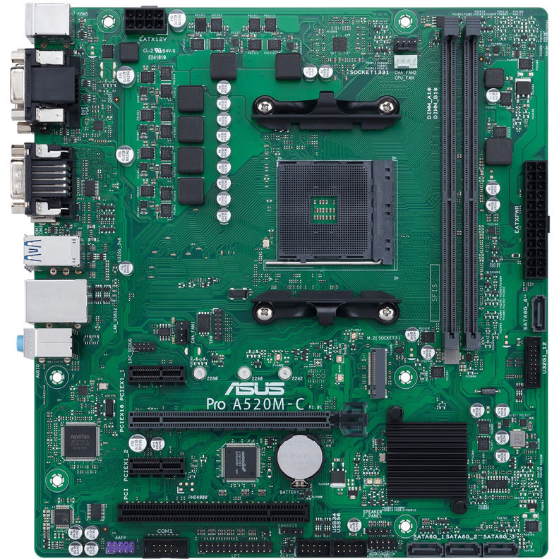 Материнская плата ASUS PRO A520M-C/CSM Retail (AMD, A520, S - AM4, mATX, Dual channel DDR4-4600*, 2 slots, (до 64 GB), SATA: 4, SATA600, 4 - RAID 0/1/