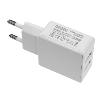 Зарядное устройство сетевое Ginzzu GA-3313UW (белый, 3,1A, 5V, белый, 2xUSB, для зарядки мобильных устройств + дата кабель 8pin APPLE Lightning 1.0м, 