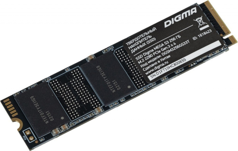 Накопитель SSD M.2 256 GB Digma MEGA S3 (DGSM3256GS33T ) Retail (PCI-Express 4x rev.3.0 (NVMe 1.3), 3D NAND (TLC), M.2 Type 2280 (80x22x2mm)) [ DGSM32