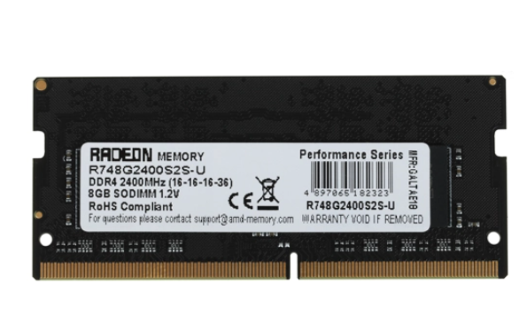 Память SODIMM DDR4 8GB (PC4-19200, 2400MHz) AMD Radeon R7 Perfomance (1шт x 8ГБ, CL 16-16-16-38, 1.2 В, без радиаторов, Retail) R748G2400S2S-U