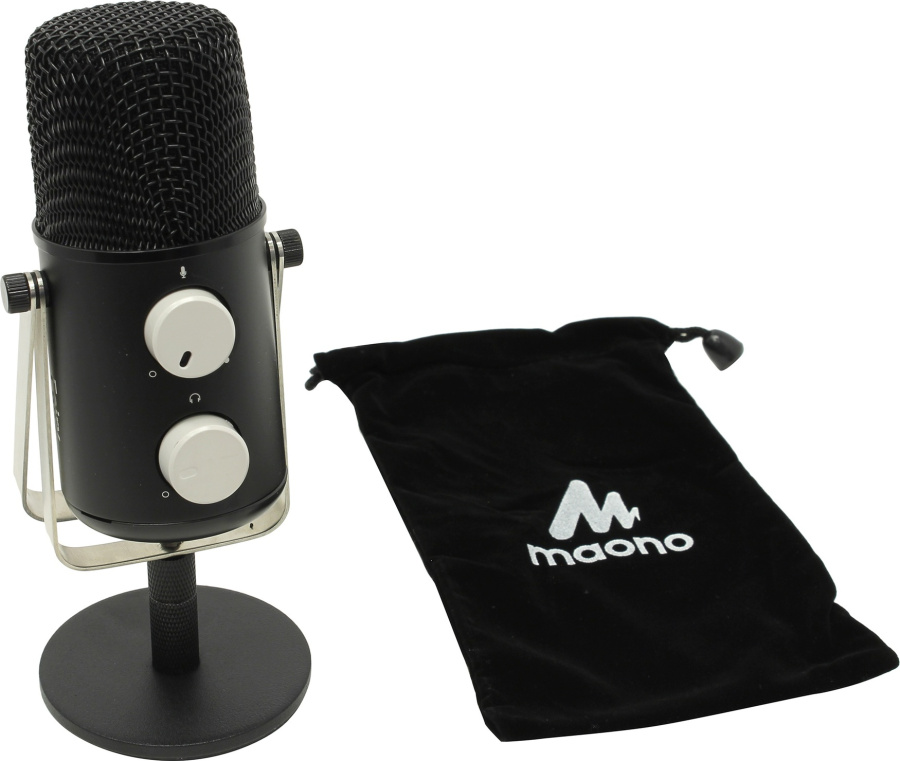 Микрофон для стриминга профессиональный MAONO FAIRY (черный, 35-18000 Гц, - 44 дБ, 225 г, USB, кардиоидный, в комплекте чехол, выход на наушники) [ AU
