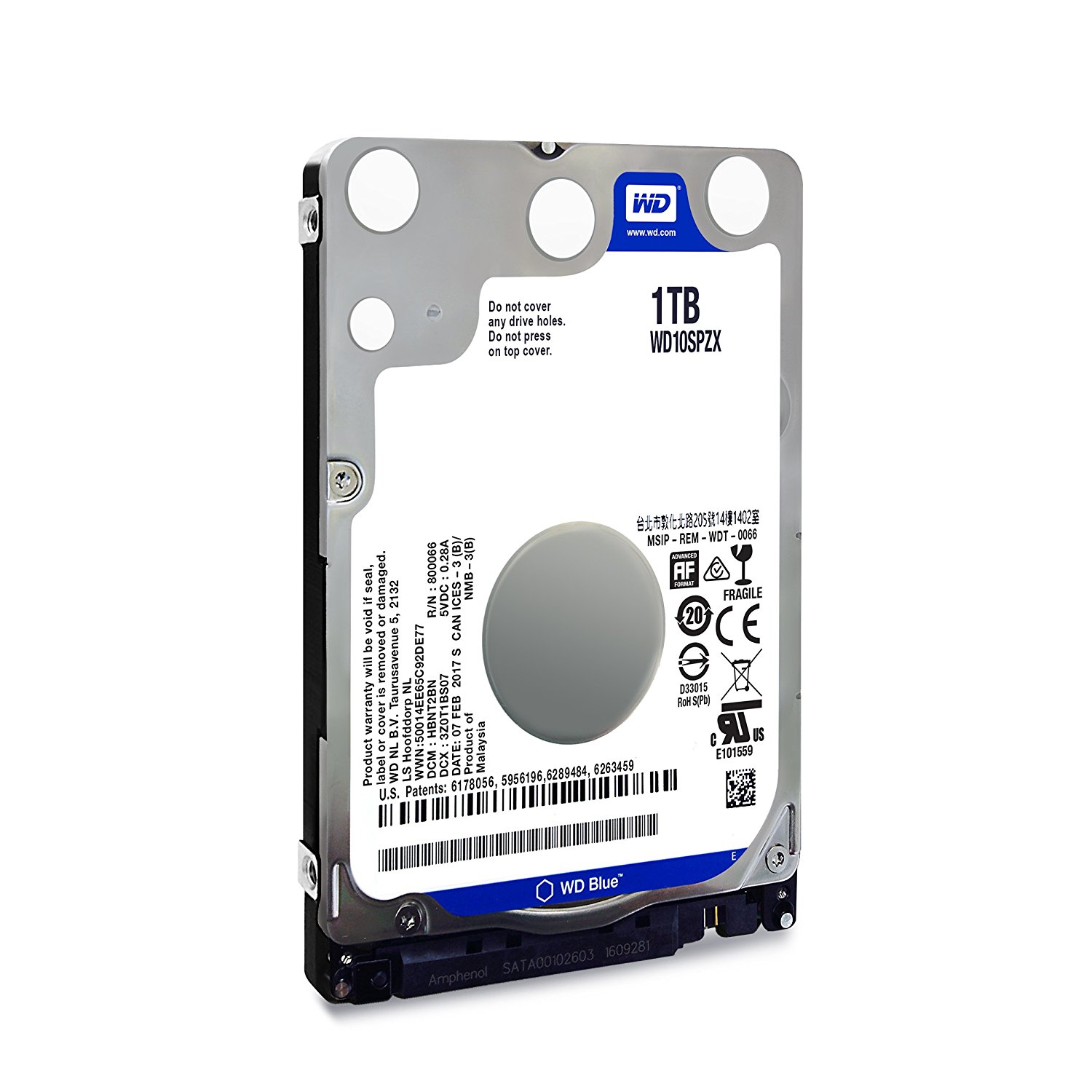 Жесткий диск 2.5" 1TB WD Blue (WD10SPZX) (5400об/м, 128MB, SATA600, для мобильных ПК, Advanced Format 4Kn, толщина 7 мм) OEM
