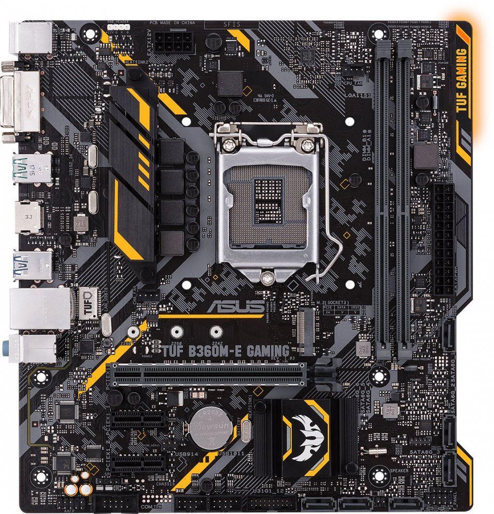 Материнская плата ASUS TUF B360M-E GAMING Retail (Intel, B360, S - 1151-2, mATX, Dual channel DDR4-2666, 2 slots, (до 32 GB), SATA: 6, SATA600, M2: 1,