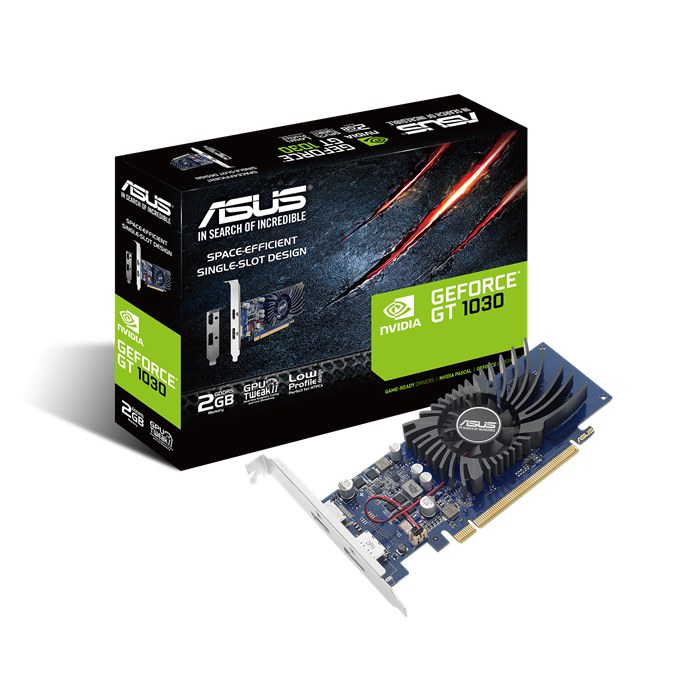 Видеокарта ASUS GeForce GT 1030 (PCI-E 3.0, 2048 MB, GDDR5, 64 bit, Base: 1228 MHz, Boost: 1506 MHz, 6008 MHz, 14nm, GP108-300, 384/24/16, БП от 300 В