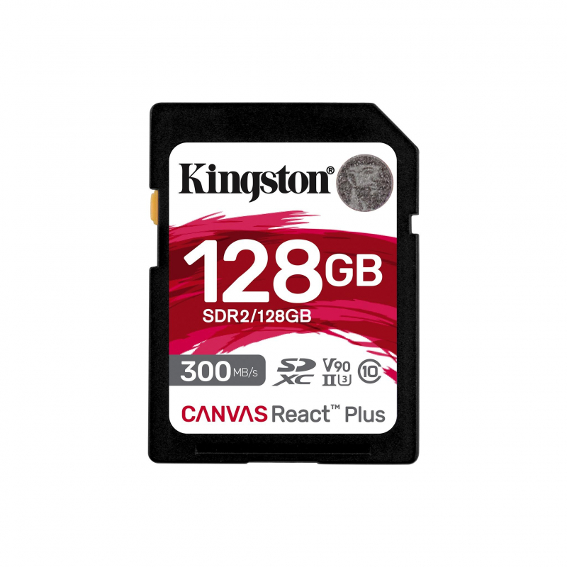 Флэш-карта SDXC 128GB Kingston Canvas React Plus (Class 10 / UHS-II U3 / V90, 300/260MB/s черно-красный) [ SDR2/128GB ]