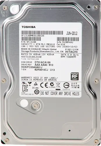 Жесткий диск 3.5" 1TB Toshiba DT Series (DT01ACA100) (7200об/м, 32MB, SATA600, для настольных ПК, AF 4Kn) OEM
