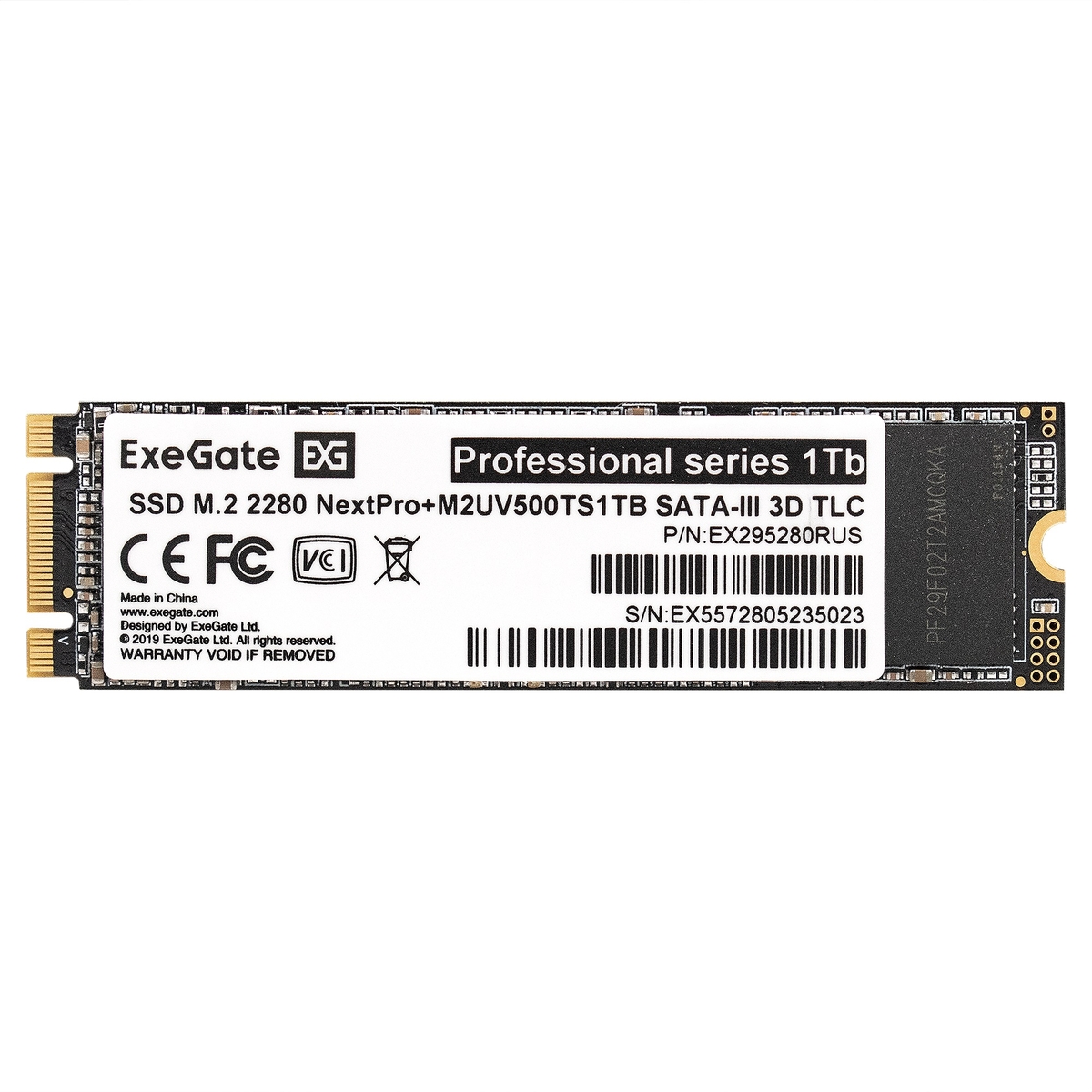 Накопитель SSD M.2 1024 GB ExeGate NextPro+ M2UV500TS1TB (EX295280RUS) Retail (568/500 МБ/сек, SATA600, 3D NAND TLC)