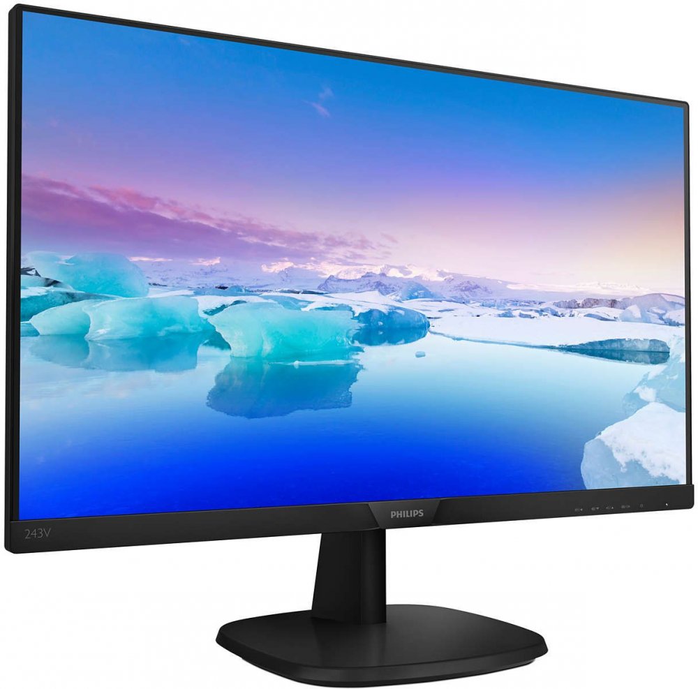 Монитор 23.8" Philips 243V7QDAB/00/01 LED (черный, 1920x1080, IPS, 16:9, матовый, 5 мс, яр- 250 cd/m2, к- 1000:1, у.о. г/в 178/178, D-Sub, DVI-D x 1, HDMI x 1, динамики 2x2 Вт, VESA 100x100, внутренний блок питания, кабель VGA, кабель питания, аудиокабель
