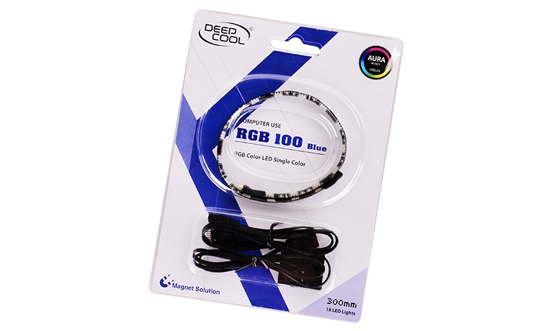 Светодиодная лента для корпуса ПК Deepcool RGB 100 BLUE (LED лента 300 мм, 18 синих светодиодов, 4-Pin, возможно каскадное подключение других лент) [ DP-LED-RGB100BL ]