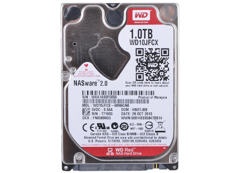Жесткий диск 2.5" 1TB WD Red (WD10JFCX) (IntelliPower, 16MB, SATA600, для использования в NAS (до 8 дисков), AF 4Kn, толщина 9.5 мм) OEM