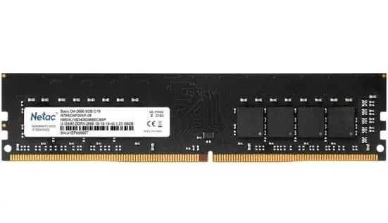 Память DIMM DDR4 8GB (PC4-21300, 2666MHz) NETAC (1шт x 8ГБ, CL 19-19-19-43, 1.2 В, Single rank x8, высота 31.25 мм, без радиаторов) [ NTBSD4P26SP-
