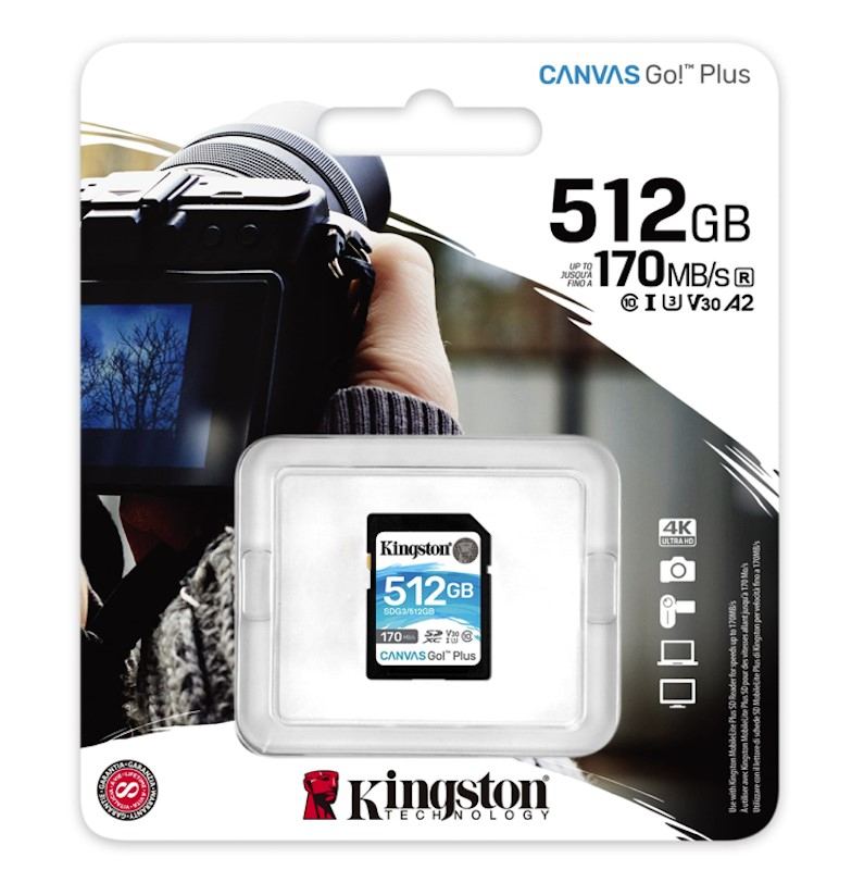 Флэш-карта SDXC 512 GB Kingston Canvas Go! Plus (Class UHS-I U3 / V30, 170 MB/s 90 MB/s SD адаптер. черный) [ SDG3/512GB ]