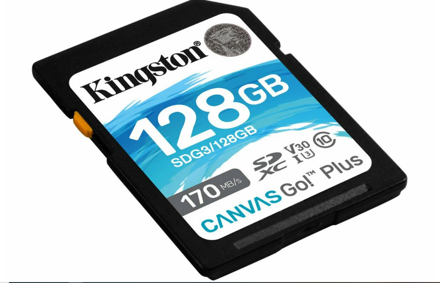 Флэш-карта microSDXC 128 GB Kingston Canvas Go! Plus (Class UHS-I U3 / V30 / A2, 170 MB/s 90 MB/s SD адаптер. черно-голубой) [ SDCG3/128GB ]