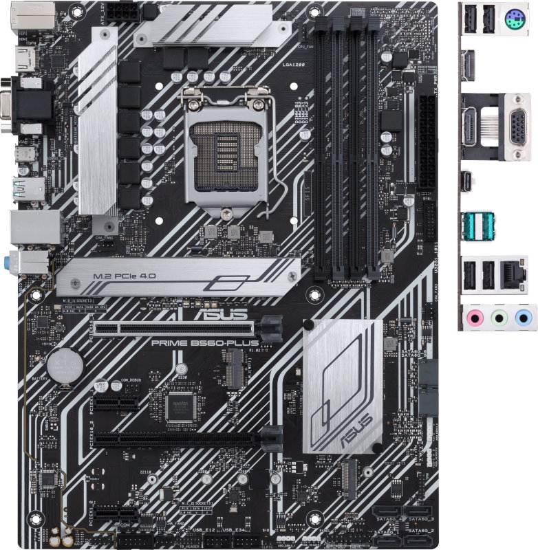 Материнская плата ASUS PRIME B560-PLUS Retail (Intel, B560, S - 1200, ATX, Dual channel DDR4-4600*, 4 slots, (до 128 GB), SATA: 6, SATA600, M.2 SSD: 2