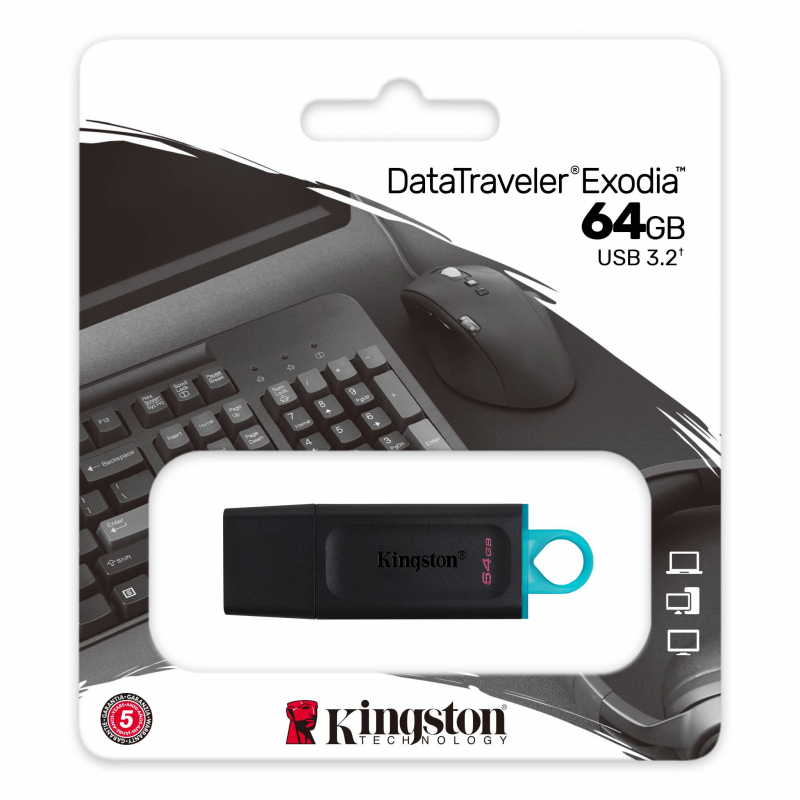 Флэш-накопитель 64 GB Kingston Data Traveler Exodia (черно-голубой, пластик, 67x21x10 мм, колпачек, USB 3.0 Type-A) [ DTX/64GB ]