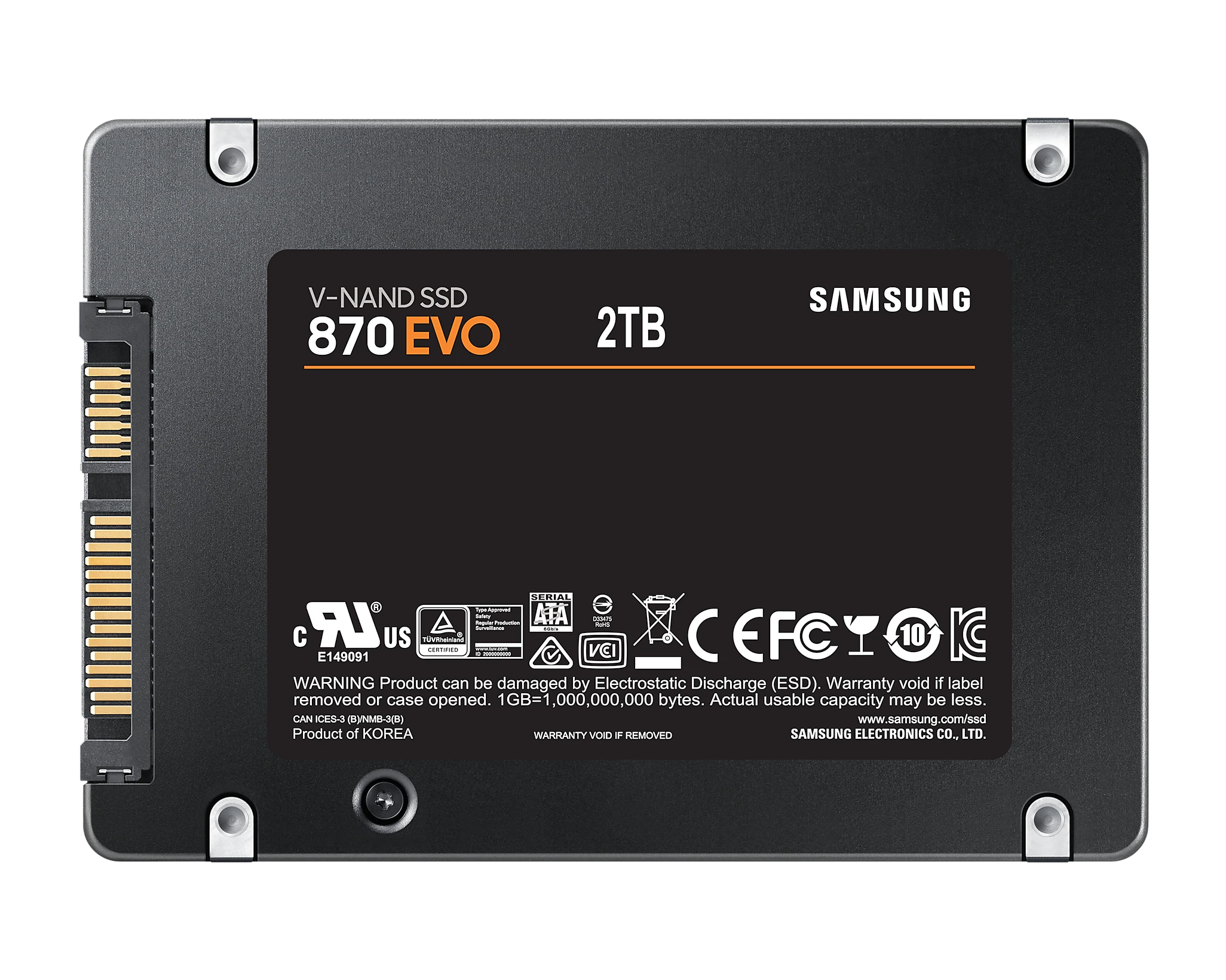 Накопитель SSD 2,5" SerialATA 2000 GB Samsung 870 EVO Series (MZ-77E2T0BW) Retail (560 МБ/сек, 530 МБ/сек, read: 98000 IOPS, write: 88800 IOPS, 2GB LP