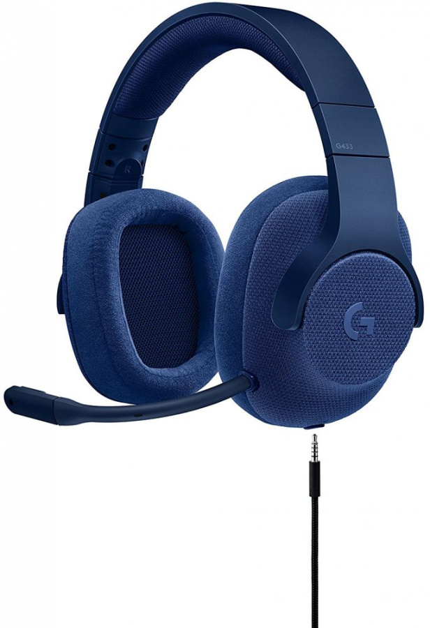 Наушники с микрофоном и звуковая карта игровые Logitech G433 Gaming Headset Royal Blue (синий, 20-20000 Гц, 107дБ, 32 Om) мониторные (2 м, USB 2.0 Typ