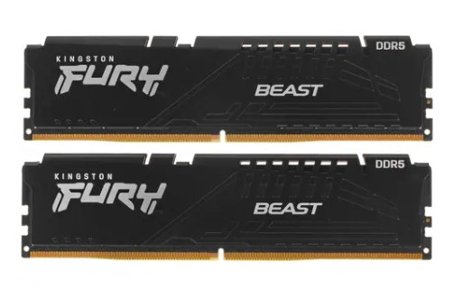 Память DIMM DDR5 64GB (PC5-41600, 5200MHz) Kingston FURY Beast Black (2шт x 32ГБ, CL 40-40-40, 1.25В, Dual rank x8) KF552C40BBK2-64
