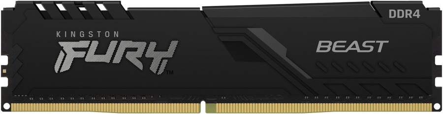 Память DIMM DDR4 4GB (PC4-25600, 3200MHz) Kingston FURY Beast Black (1шт x 4ГБ, CL 16-18-18, 1.35 В, Single rank x8, высота 34 мм, черные НИЗКИЕ р