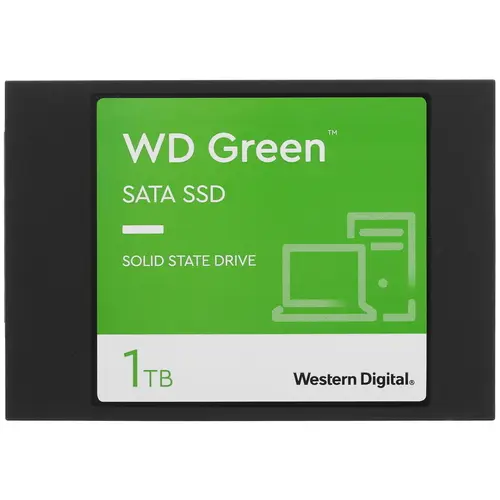 Накопитель SSD 2,5" SerialATA 1024 GB WD Green (WDS100T3G0A) Retail (545 МБ/сек, 385 МБ/сек, SATA600, 3D NAND (TLC), SanDisk 20-82-00469-2, TBW: 200 Т