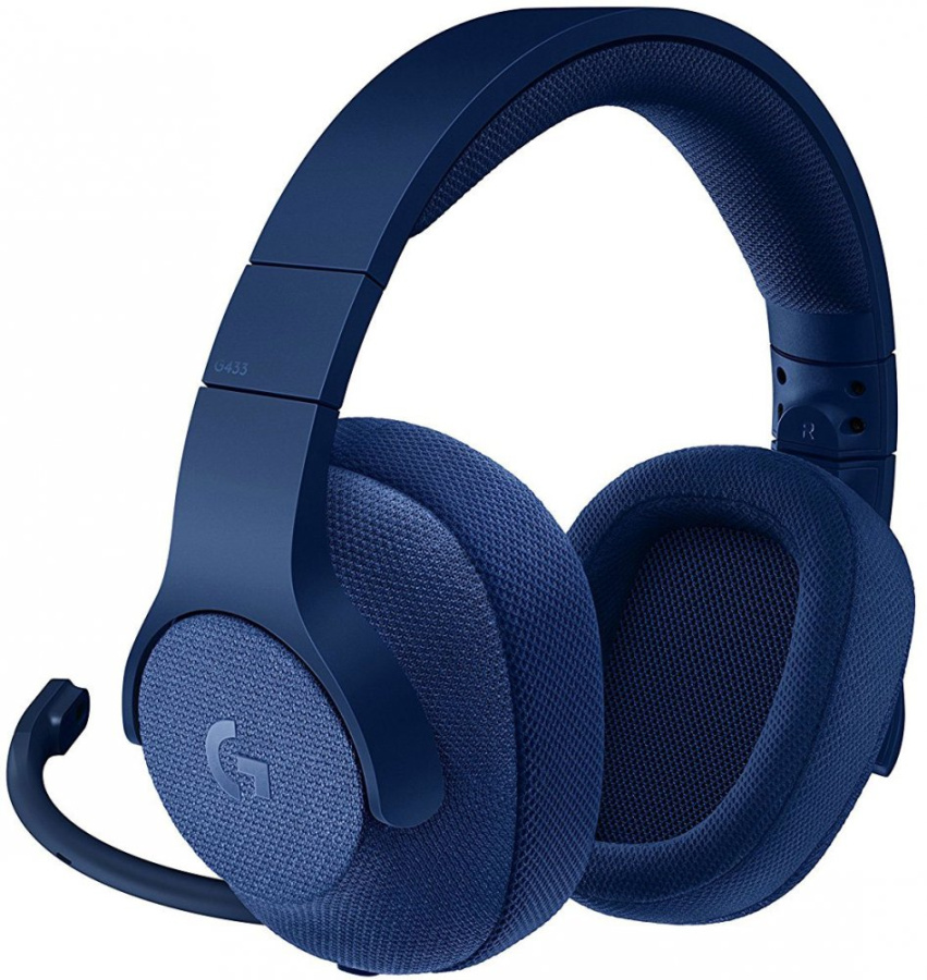 Наушники с микрофоном и звуковая карта игровые Logitech G433 Gaming Headset Royal Blue (синий, 20-20000 Гц, 107дБ, 32 Om) мониторные (2 м, USB 2.0 Typ