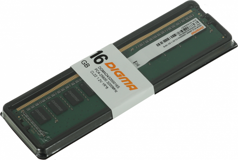 Память DIMM DDR4 16GB (PC4-21300, 2666MHz) Digma (1шт x 16ГБ, CL 19-19-19, 1.2 В, SR x8, высота 31,25 мм, без радиаторов) DGMAD42666016S