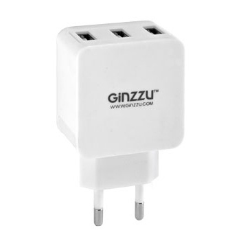 Зарядное устройство сетевое Ginzzu GA-3315UW (белый, 3 USB, 5В/3.1A) [ GA-3315UW ]