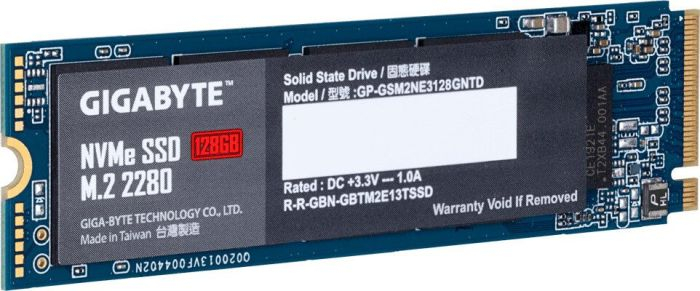 Накопитель SSD M.2 128 GB Gigabyte NVMe SSD (GP-GSM2NE3128GNTD) Retail (1550 МБ/сек, 550 МБ/сек, read: 100000 IOPS, write: 130000 IOPS, PCI-Express 4x