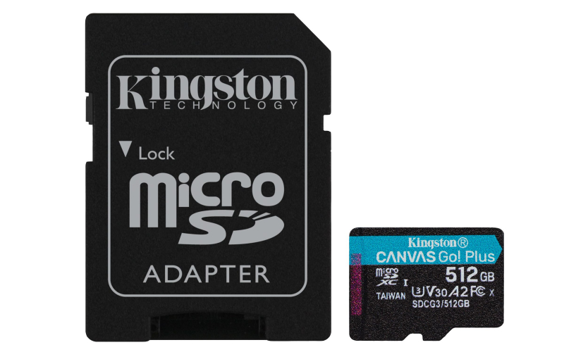Флэш-карта microSDXC 512 GB Kingston Canvas Go! (Class UHS-I U3 / V30, 170 MB/s 90 MB/s SD адаптер. черно-голубой) [ SDCG3/512GB ]