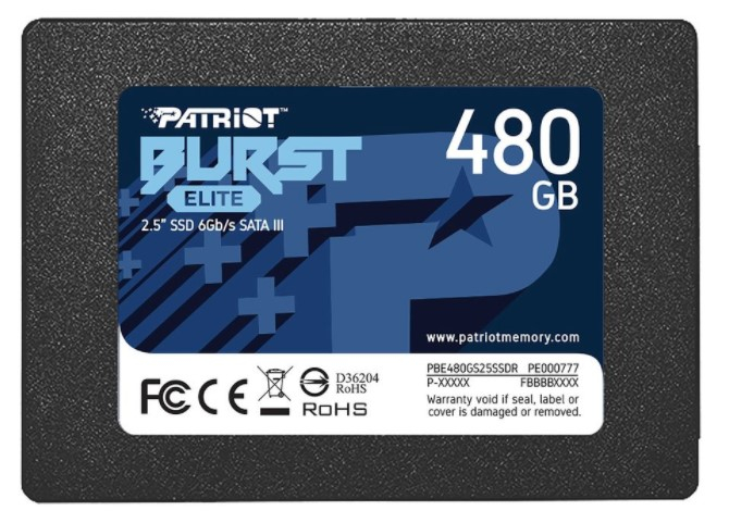 Накопитель SSD 2,5" 480GB Patriot Burst Elite (PBE480GS25SSDR) Retail (450/320МБ/сек, SATA600, 3D QLC, TBW 200)