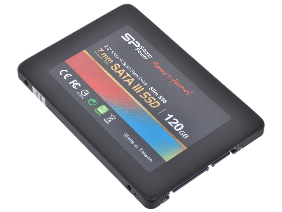 Накопитель SSD 2,5" 120GB Silicon Power Slim S55 (SP120GBSS3S55S25) Retail (550/420МБ/сек, 43K/24K IOPS, SATA600, 3D MLC)