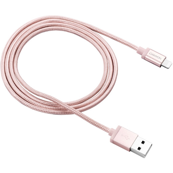Кабель USB (M) - Lightning 8 pin Canyon MFI CNS-MFIC3RG (розовое золото, синхронизация и зарядка, 1м, плетеное покрытие) [ RHCNSMFIC3RG ]